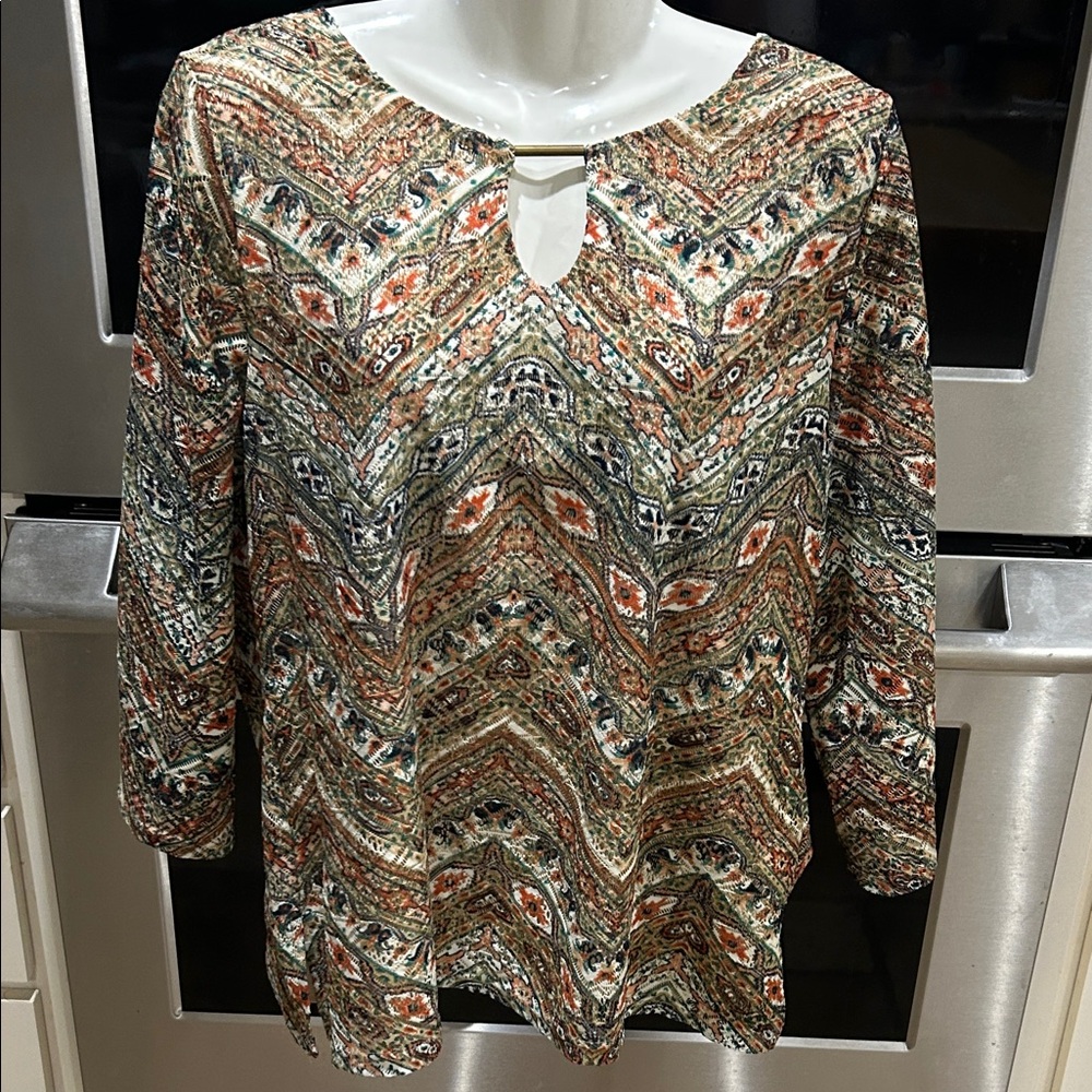 Sara Michelle Chevron Print Blouse - Earth Tones